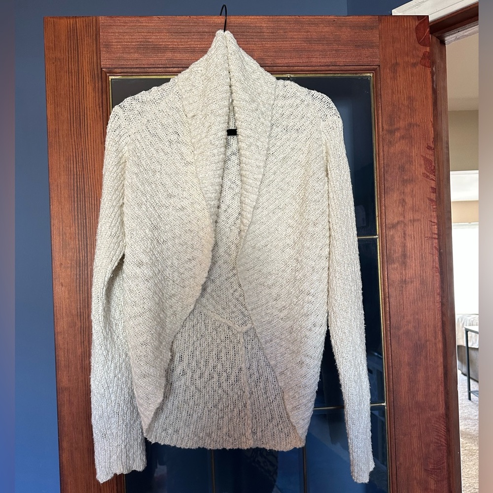 White House/Black Market cardigan. White and gold. Very cozy, shawl style collar